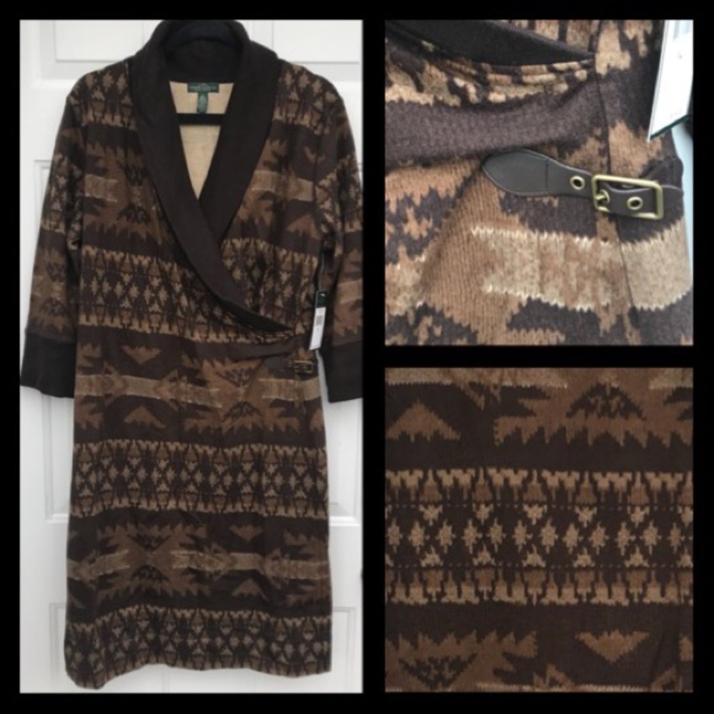Ralph Lauren Southwestern Print Wrap Sweater Dress